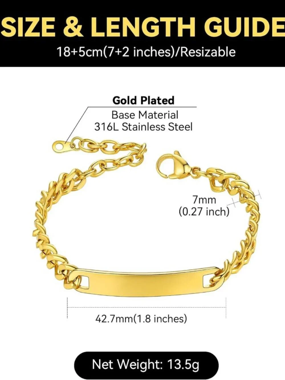 Personalized Stainless Steel ID Bracelet for Men & Women, Custom Engraved Curb